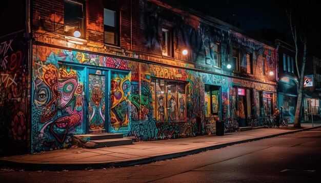 ライトアップされた街の通りは、AI によって生成された夜の活気に満ちたカリブ文化を紹介します