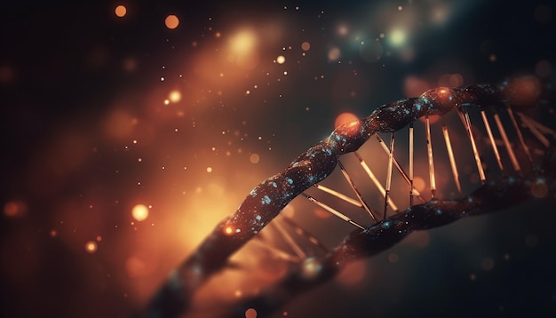 The illuminated helix symbolizes genetic mutation in futuristic medicine generated by AI