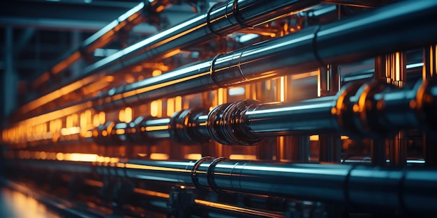 Free photo illuminated pipes form an industrial ballet of light and darkness