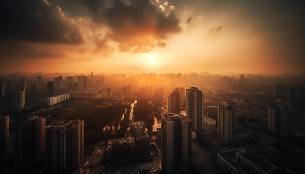 Foto gratuita i grattacieli illuminati brillano nello skyline della città al tramonto generati dall'intelligenza artificiale