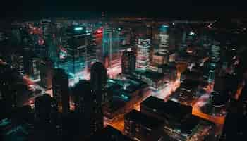 Free photo illuminated skyscrapers light up the city at night generated by ai