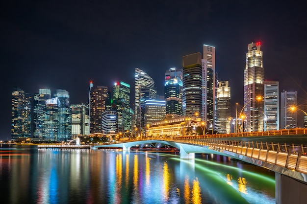 Illuminated skyscrapers at night