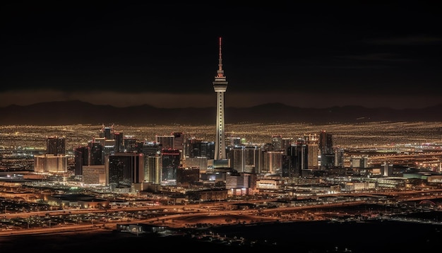 Free photo illuminated tokyo sky tree towers over crowded city streets at dusk generated by ai