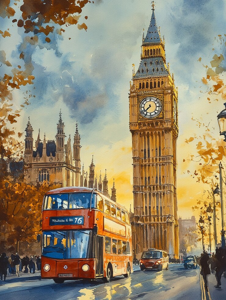 Free Photo illustrated watercolor city