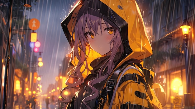 Free photo illustration of anime character in the rain