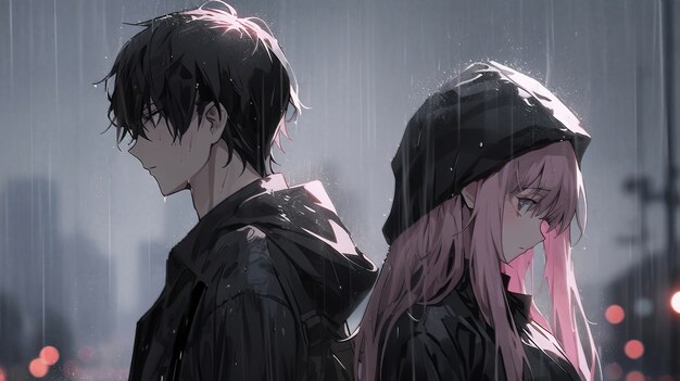 Illustration of anime character in the rain