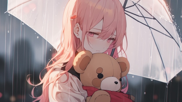 Free photo illustration of anime character in the rain