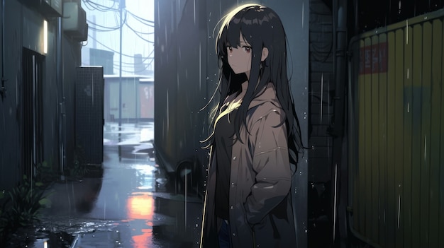 Free photo illustration of anime character in the rain