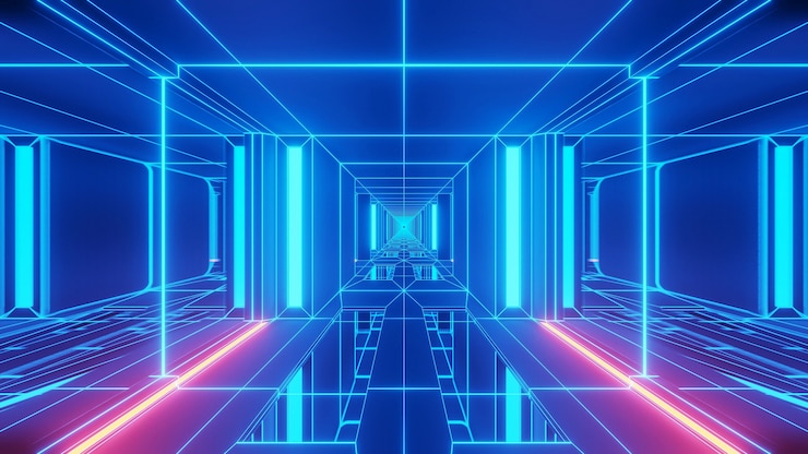 Free Photo illustration of blue lights in rectangular shapes flowing into one direction