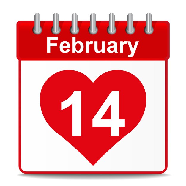 Иллюстрация календаря на день святого Валентина с красным сердцем на белом фоне