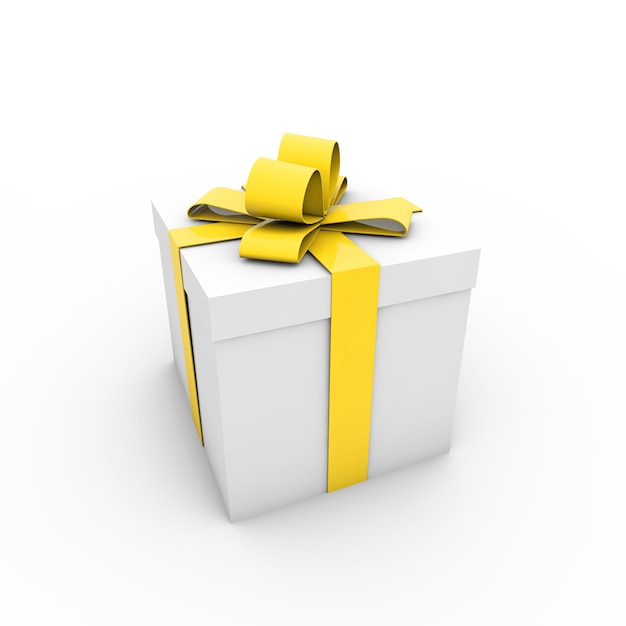 Illustration of a Christmas present with a yellow ribbon on a white background