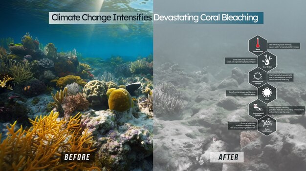Illustration of coral bleaching threat Biology Diagrams