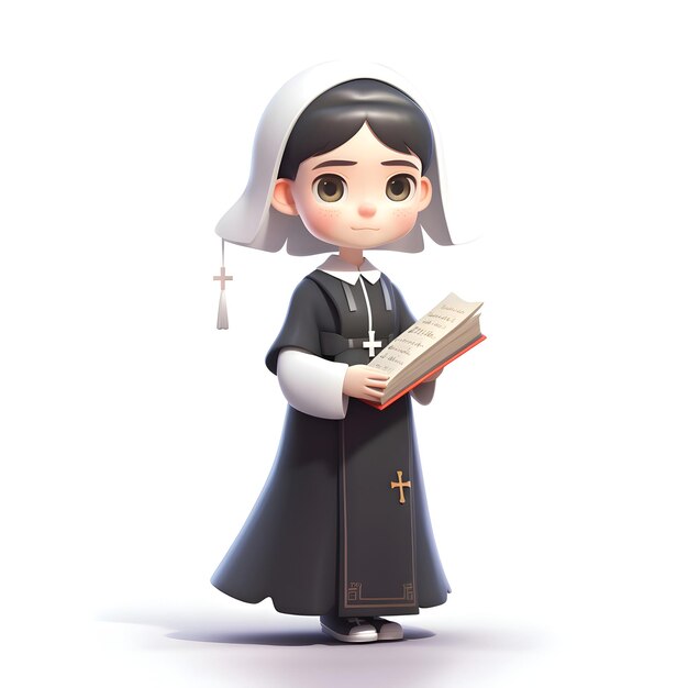 Иллюстрация милой монахини с святой Библией в руках