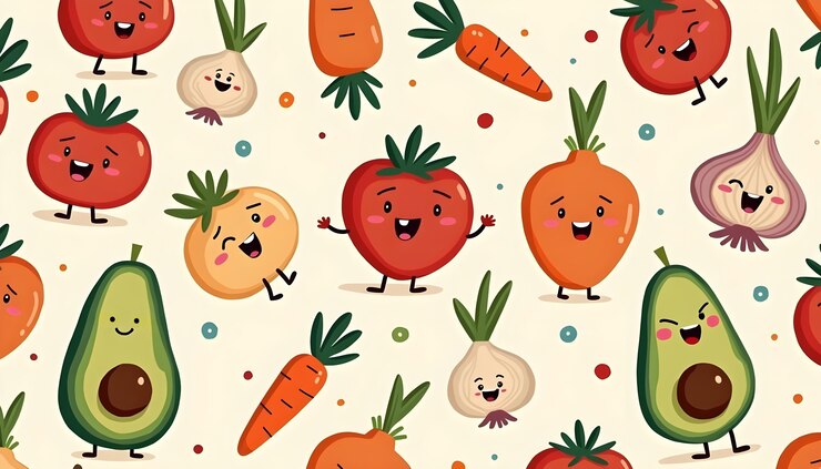Free Photo illustration of cute vegetables and fruits
