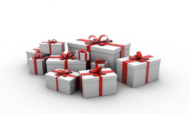 Free photo illustration of gift boxes with red bows isolated on a white background