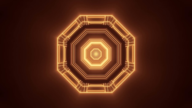 Illustration of a hexagonal figure made of brown and gold lights