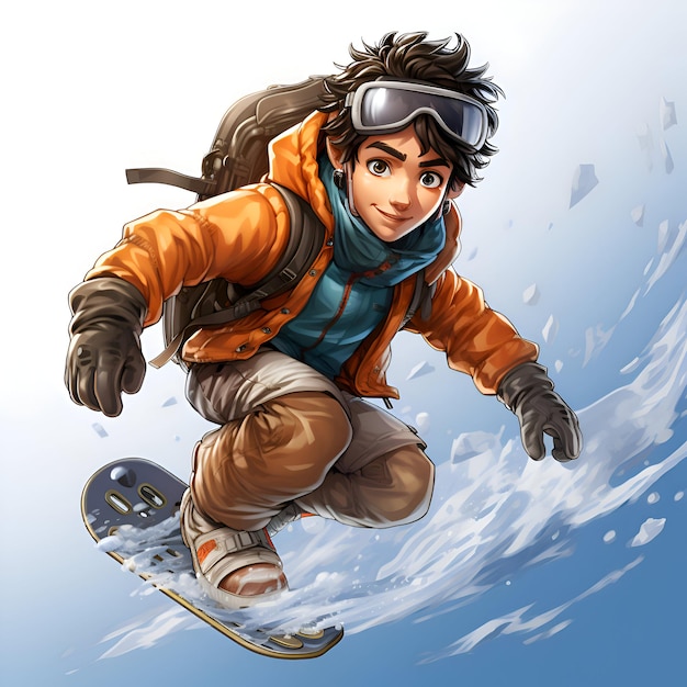 無料写真 スノーボードに乗っている少年スノーボード選手のイラスト