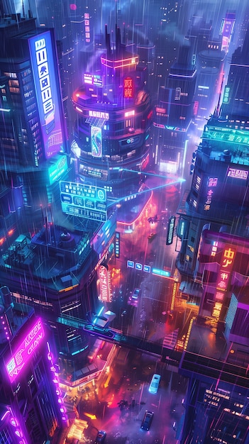 illustration of rain in the futuristic city