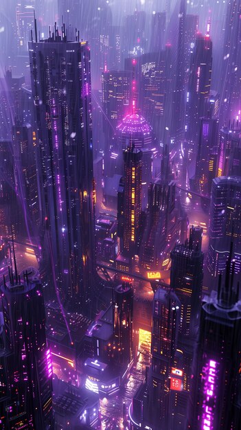 未来都市の雨のイラスト