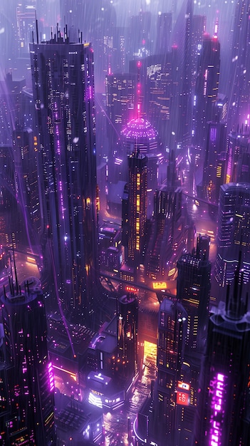 Illustration of rain in the futuristic city