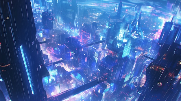 Free photo illustration of rain in the futuristic city