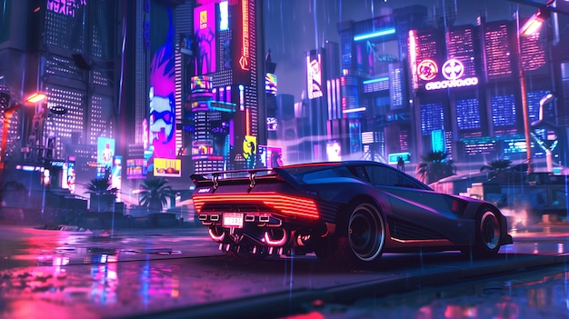 illustration of rain in the futuristic city
