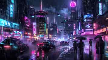 Free photo illustration of rain in the futuristic city