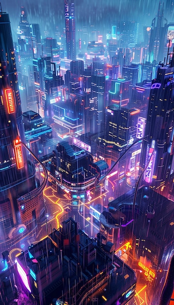 Free photo illustration of rain in the futuristic city