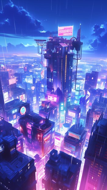 未来都市の雨のイラスト