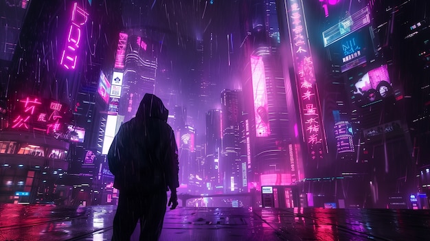 Free photo illustration of rain in the futuristic city