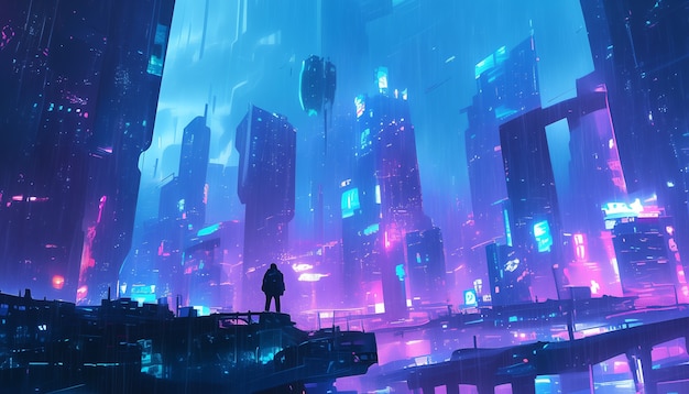 Free photo illustration of rain in the futuristic city