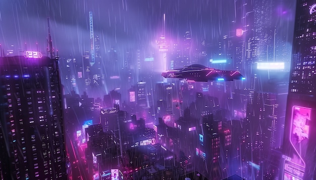 Free photo illustration of rain in the futuristic city