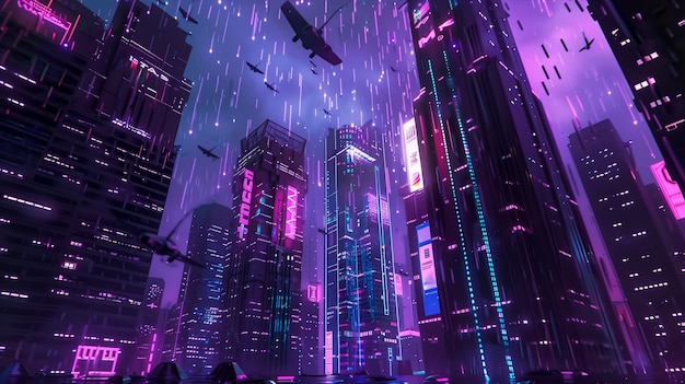 Free photo illustration of rain in the futuristic city