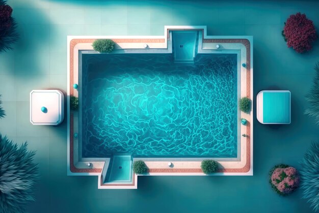 An illustration of a swimming pool with a pool in the middle.