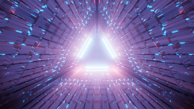 Иллюстрация треугольного коридора из фиолетовых и синих линий