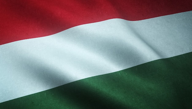Illustration of the waving flag of Hungary with grungy textures