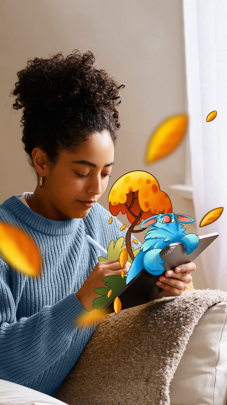 Free Photo illustrator drawing on the ipad medium shot