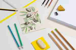 Free photo illustrator tools arrangement still life