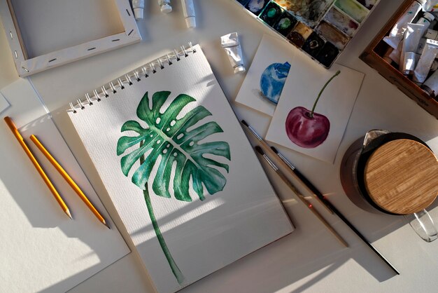 illustrators tools arrangement still life