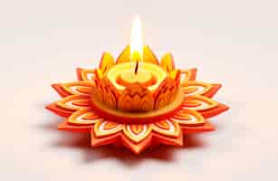 Free photo image of 3d plate with candle for diwali on white background