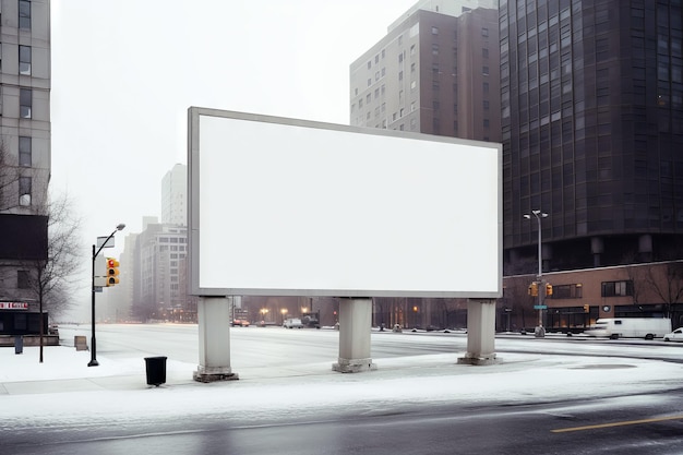 Image of blank billboard on panel in brutalist city