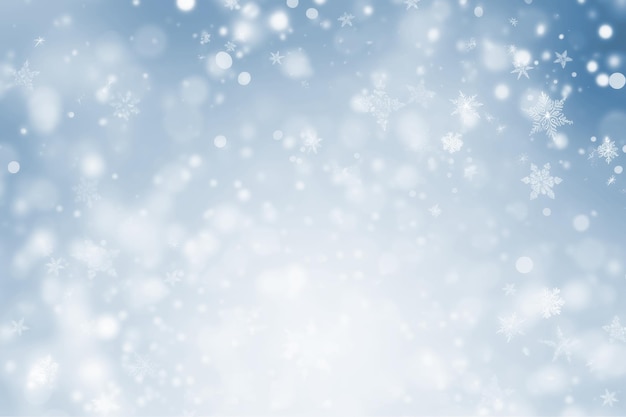 Free photo image of blue blurred lights with snowflakes on a blue background