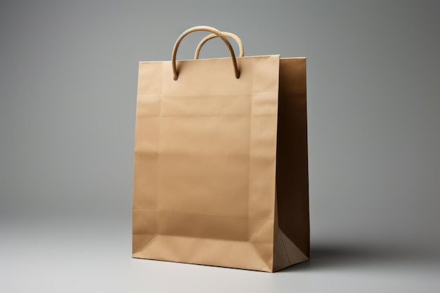 Image of brown paper bag on grey background with shadows