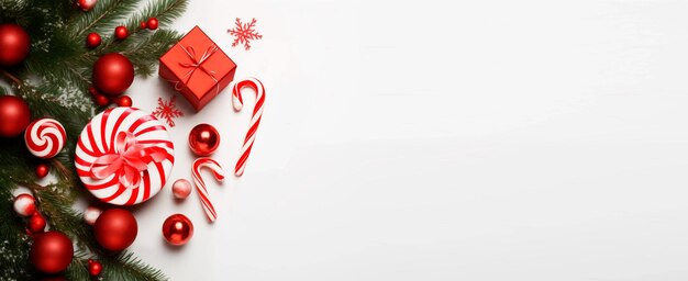 Image of Christmas decoration of branches and balls on a white background