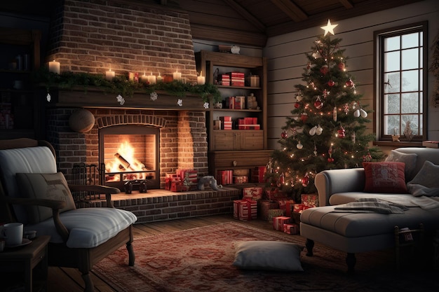 Free photo image of cozy living room with fireplace and christmas decoration