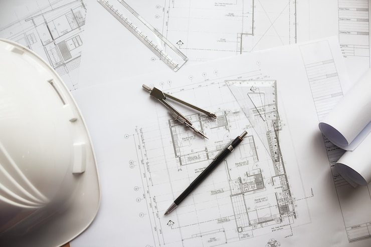 Free Photo image of engineering objects on workplace top view.construction concept. engineering tools.vintage tone retro filter effect,soft focus(selective focus)