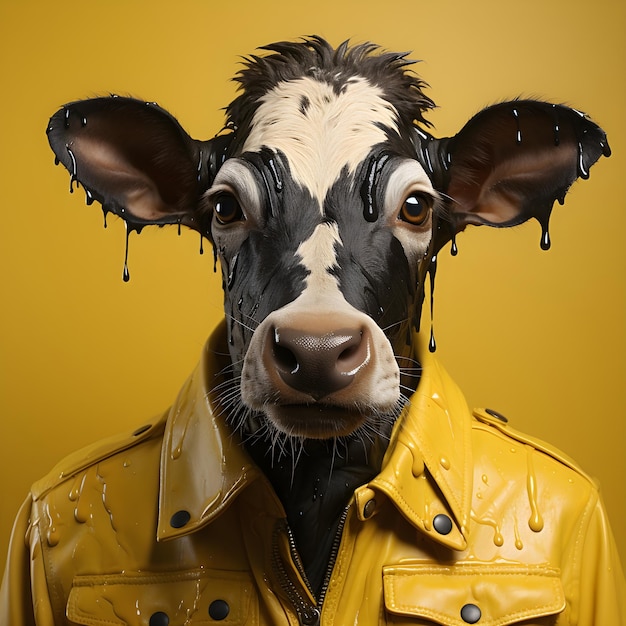 Image of holstein cow on yellow background