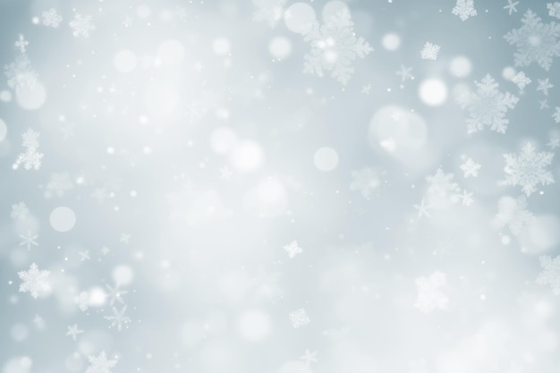 Free photo image of lights and snowflakes blurred on a grey background