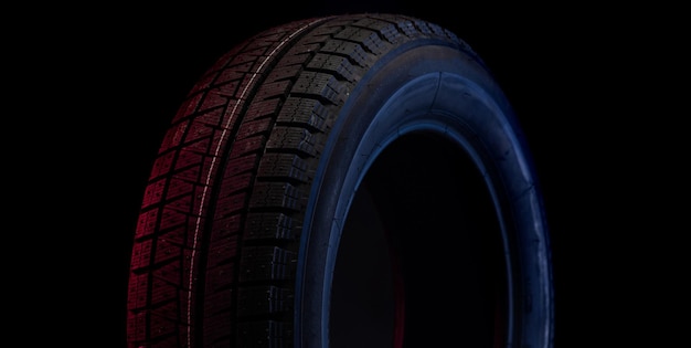 Image photography winter tires on a black background with redblue color