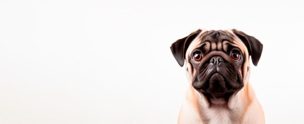 Image of pug on white background banner